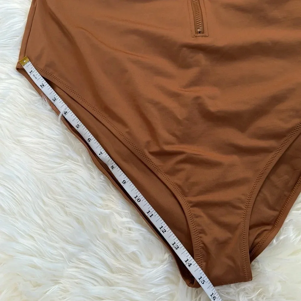 NWT Skims Kim Kardashian Swimsuit Front Zip Almond/Tan 4X plus size